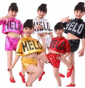 Silver Red black gold black fuchsia hot pink royal blue paillette girls kids children modern dance performance school play jazz hip hop dance costumes outfits